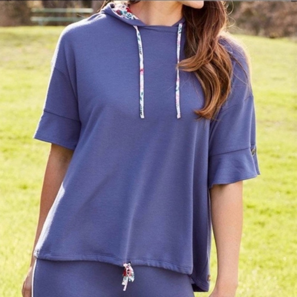 Matilda Jane “let’s go” blue hooded pullover sweatshirt top size L
